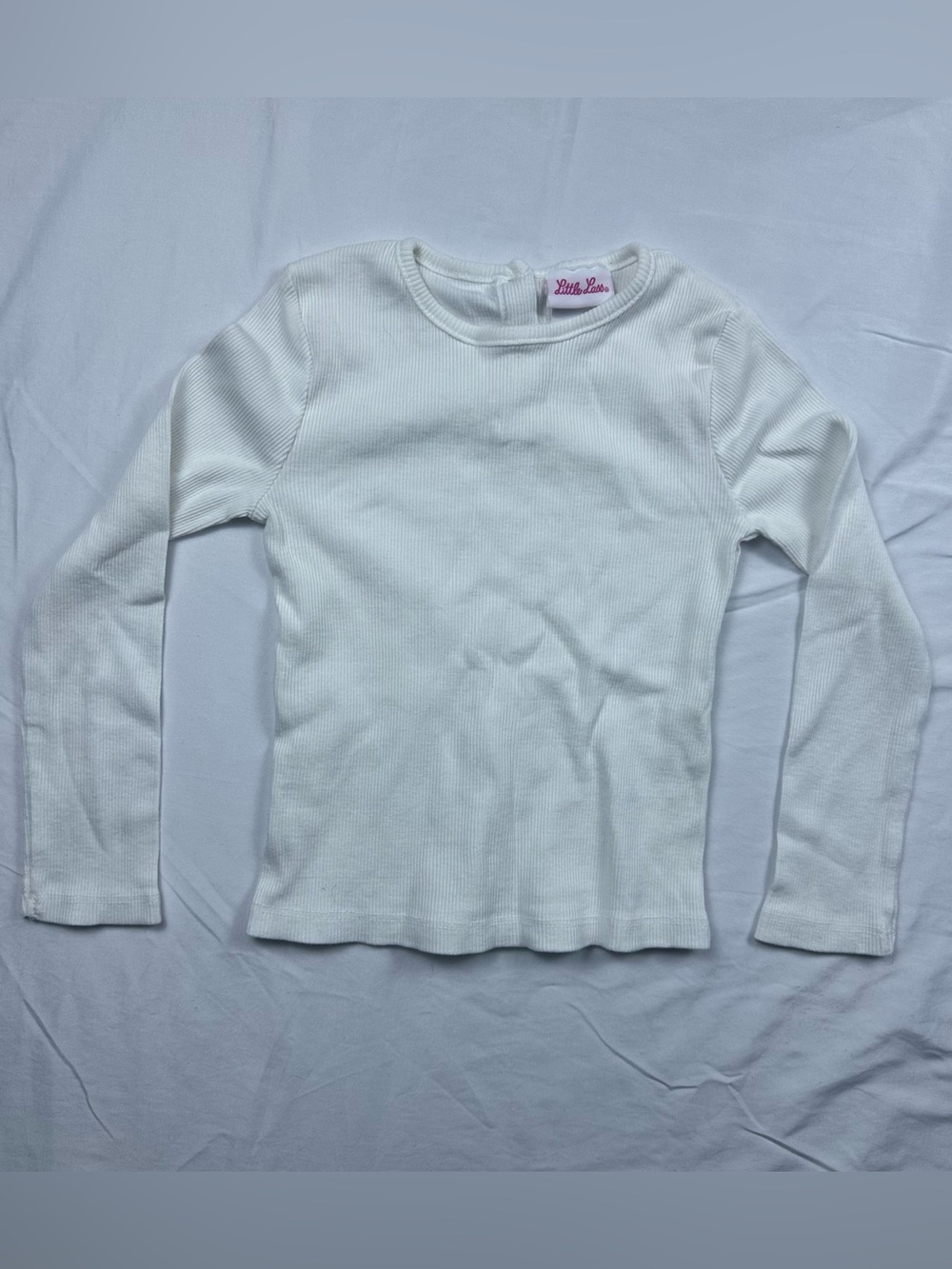Little Lass White Ribbed Crewneck Long Sleeve Henley Shirt Girls 5T